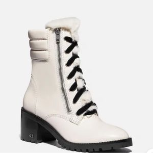 Coach Jenna Leather Chalk Lace-Up Boots